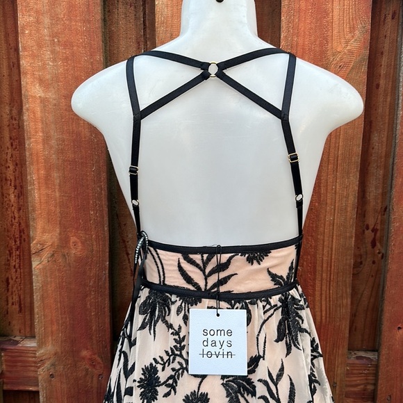 Somedays Lovin Black Tan Embroidered Maxi Dress Plunge Neckline - Picture 8 of 16